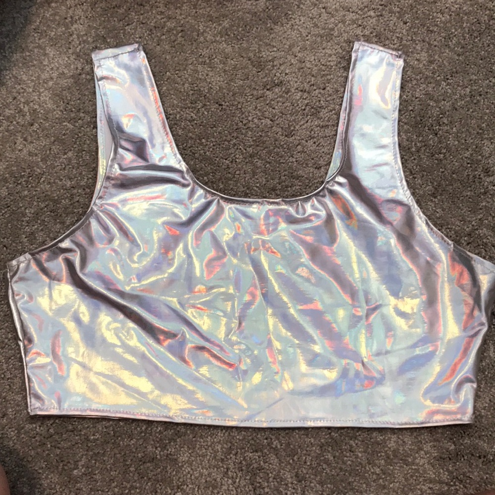 Holographic silver crop top